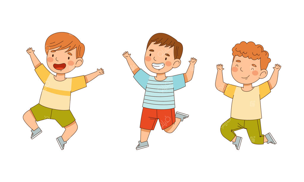 مجموعه کودکان شاد در حال پریدن؛ تصویرسازی کارتونی پسربچه‌های بامزه در حال تفریح