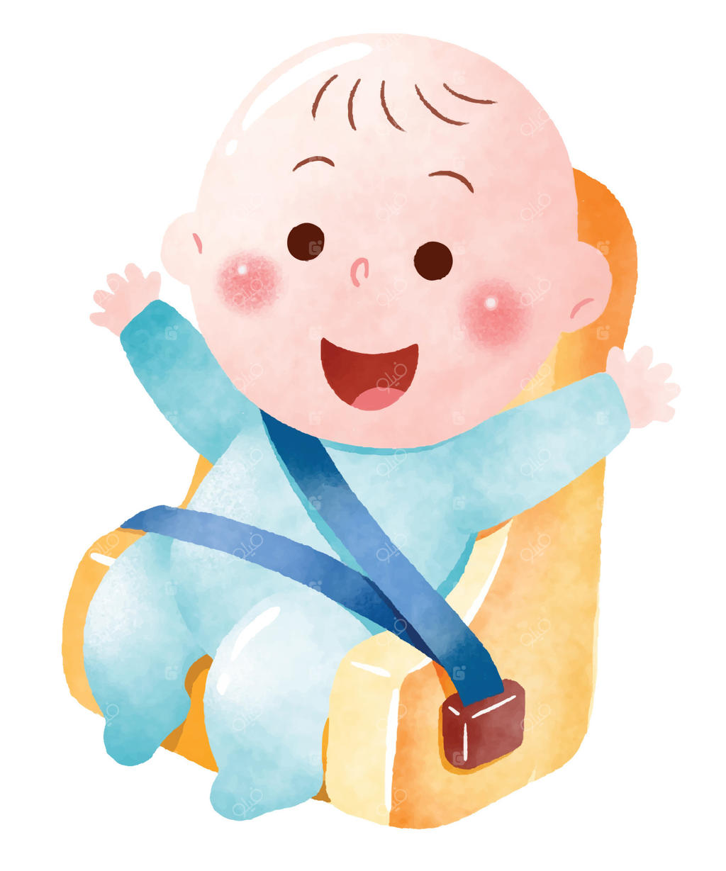 تصویرسازی نوزاد خوشحال در صندلی ماشین