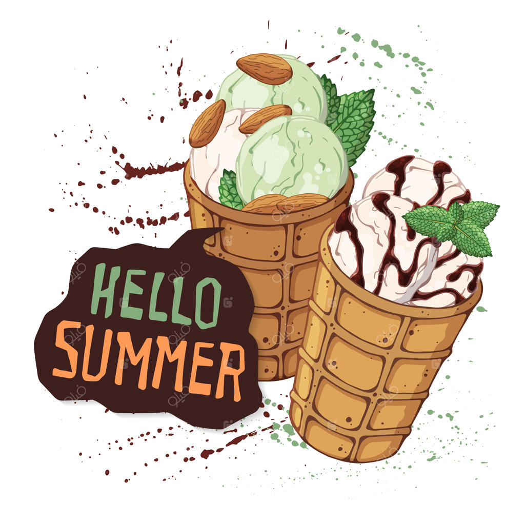 بستنی وانیلی در قیف‌های ویفری با تزئین نعنایی