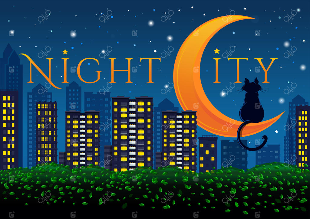 چراغ‌های نئون شهر بزرگ در شب.