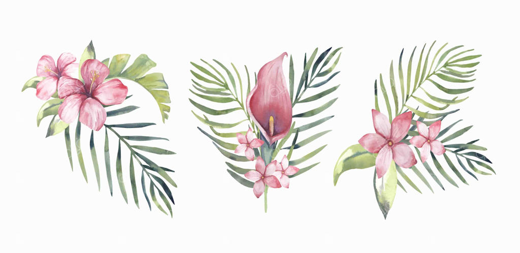 دسته گل استوایی با آبرنگ.