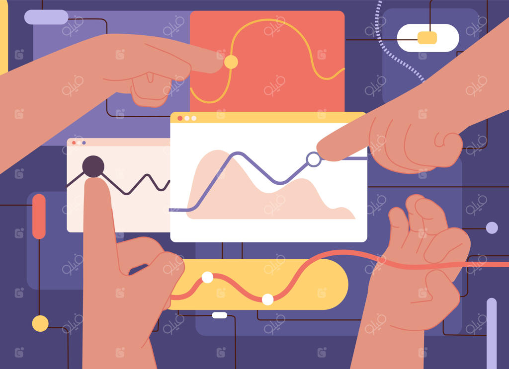 مدیریت دیجیتال مارکتینگ و پردازش آنلاین نمودارهای مالی و برنامه‌ریزی شاخص‌های سهام