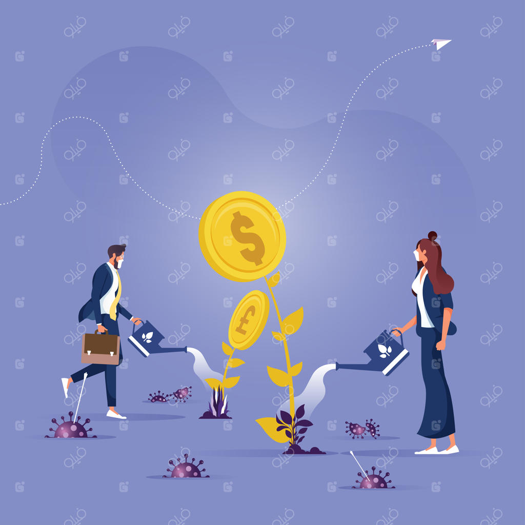بازسازی اقتصادی پس از بحران شیوع کووید: احیای کسب‌وکار؛ افراد کسب‌وکار از درخت پول مراقبت می‌کنند در حالی که ویروس‌ها در اطراف هستند