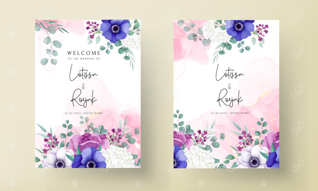 قالب کارت دعوت عروسی با طرح گل رز و شقایق زیبا