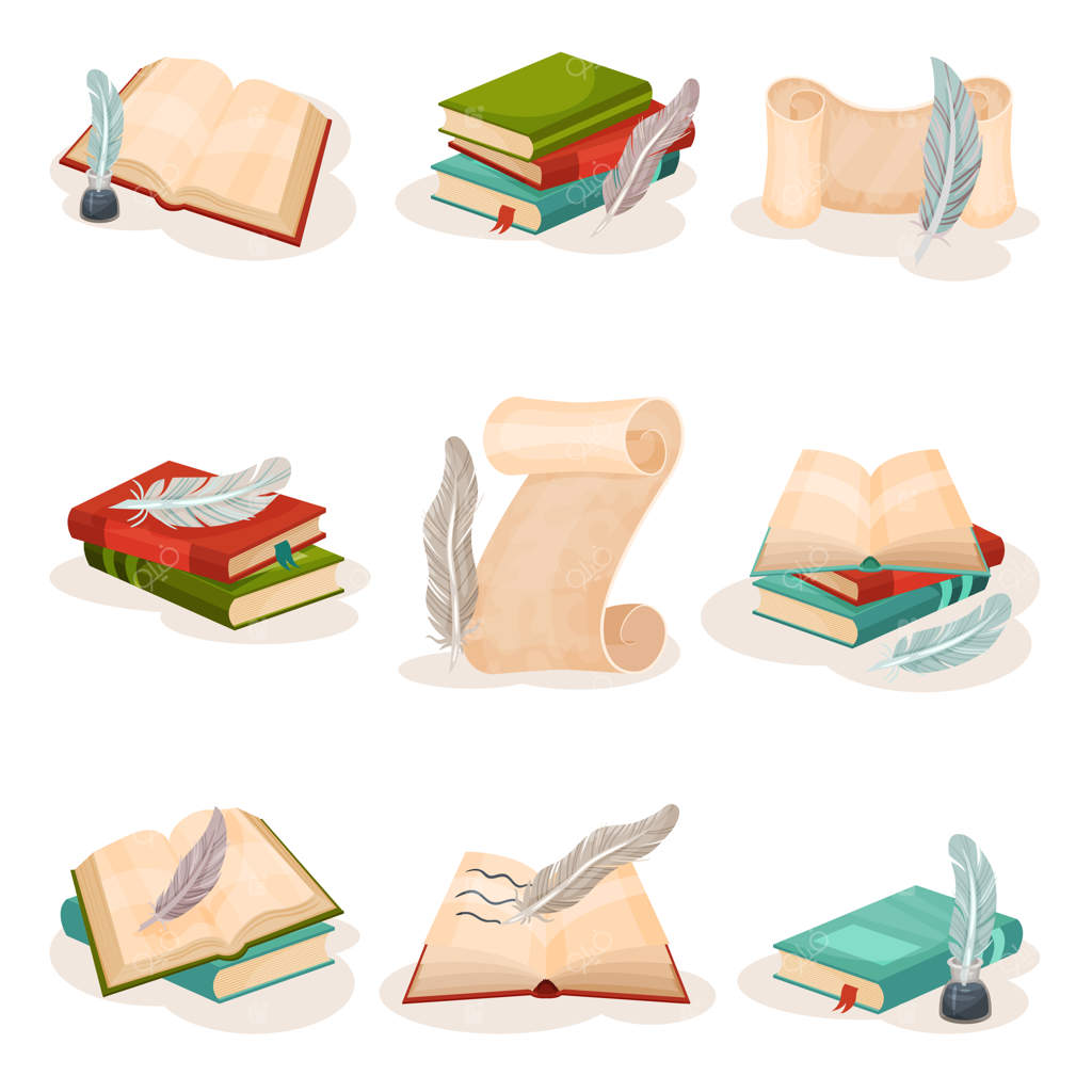 کتاب‌ها، قلم پر قدیمی و طومارهای کاغذی: نمادهای نوستالژیک نویسندگی و دانش