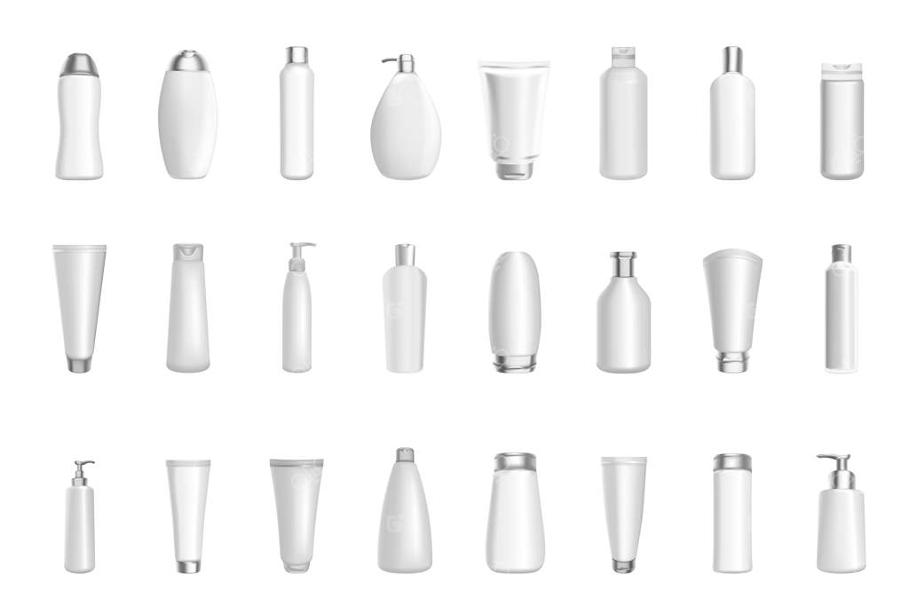 قالب‌های خالی بسته‌بندی بطری محصولات آرایشی سه‌بعدی و واقع‌گرایانه