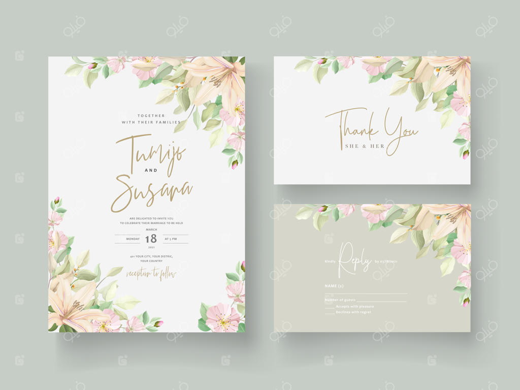 کارت دعوت عروسی با طرح گل لیلیوم