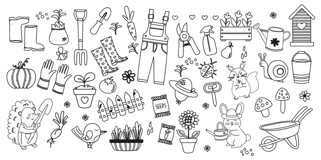 مجموعه‌ای از عناصر بامزه باغچه به صورت خطی