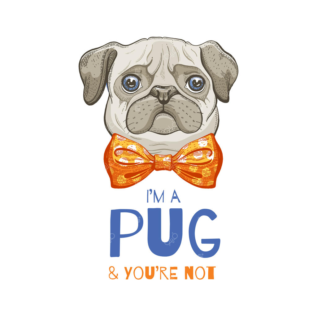 سگ پاگ بامزه. طرح دودل برای چاپ روی تی‌شرت، پوستر و طراحی کارت.