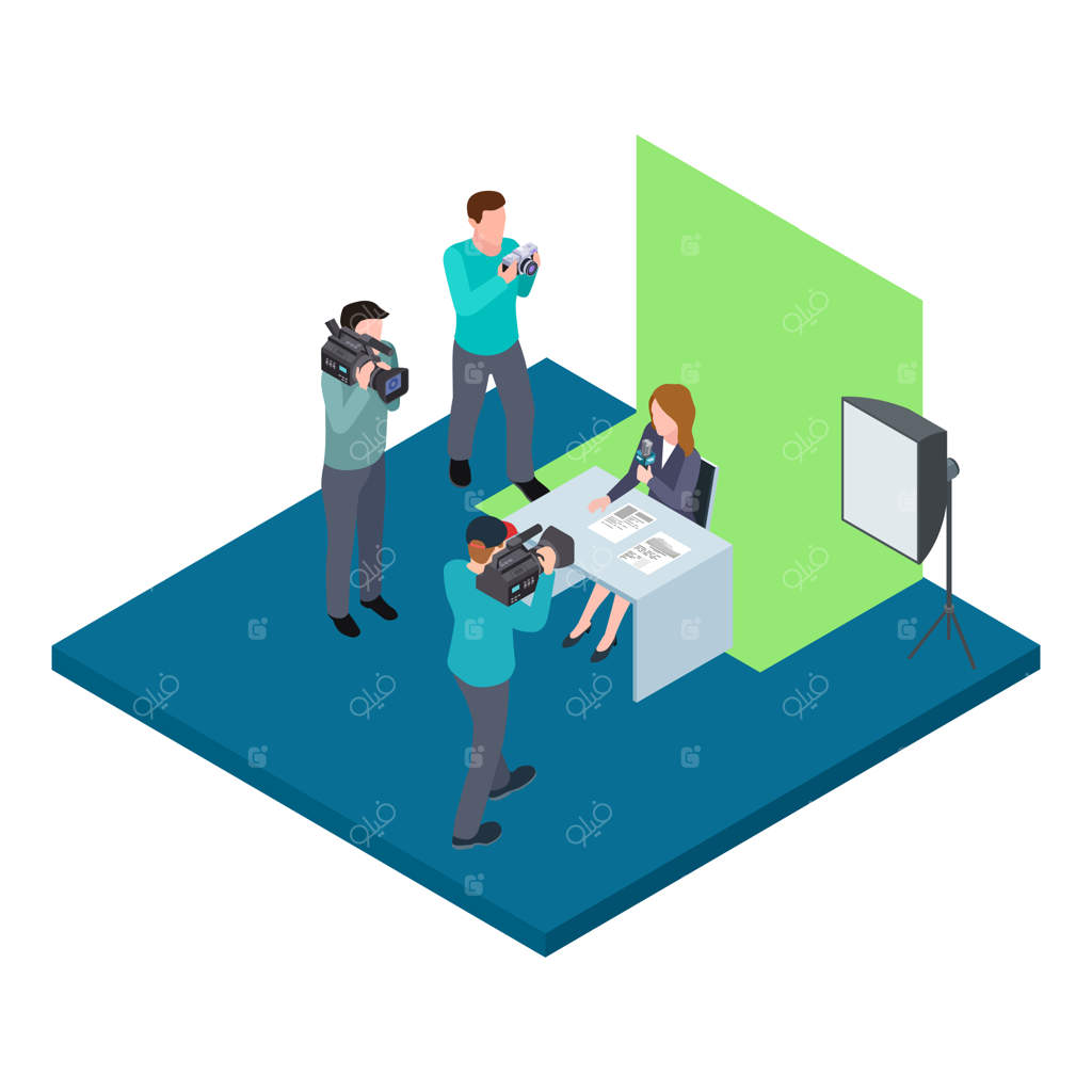 مجری تلویزیون ایزومتریک فیلمبرداری شده روی پرده سبز - تصویر برداری وکتور