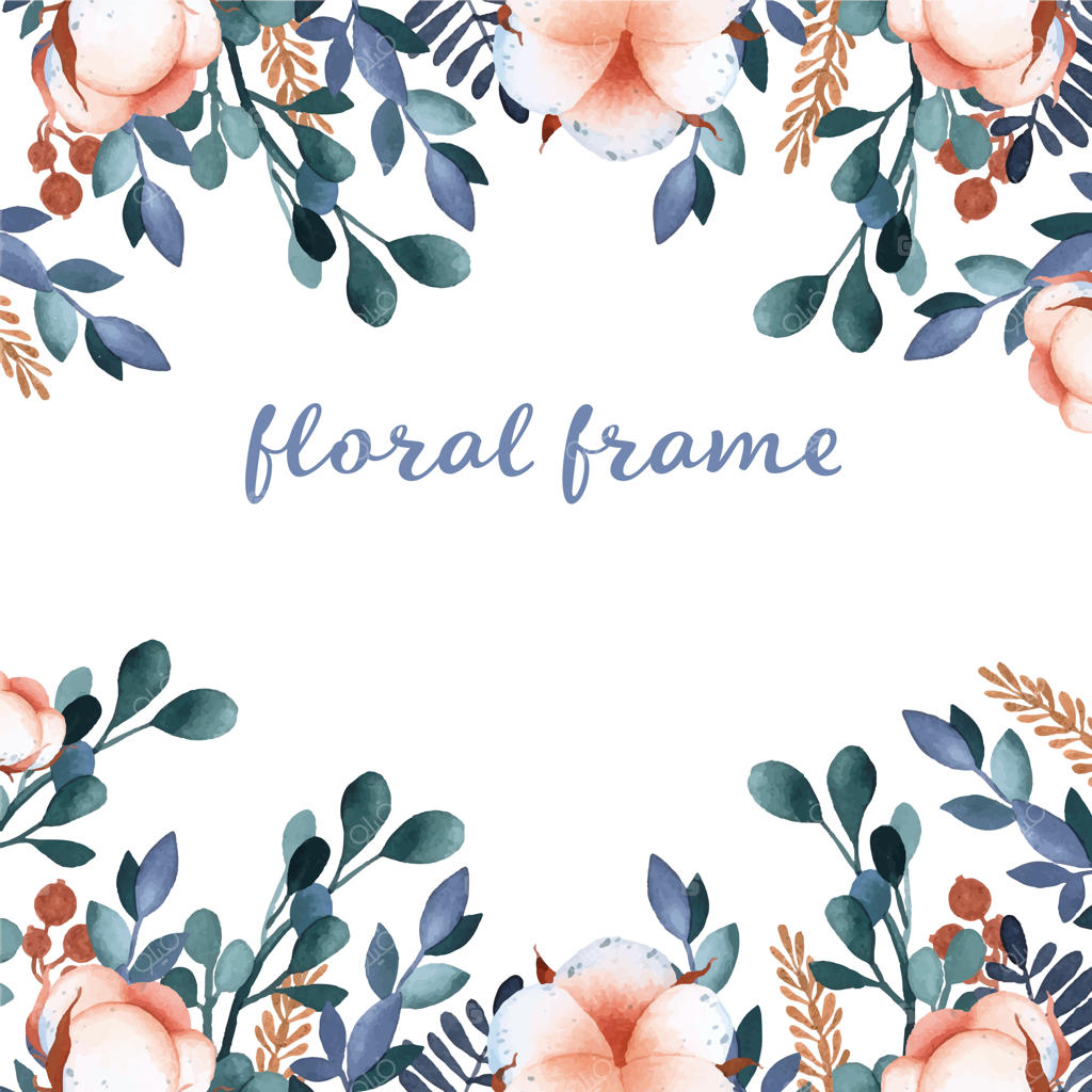 عناصر قاب گل آبرنگی با طرح گل پنبه روی زمینه سفید