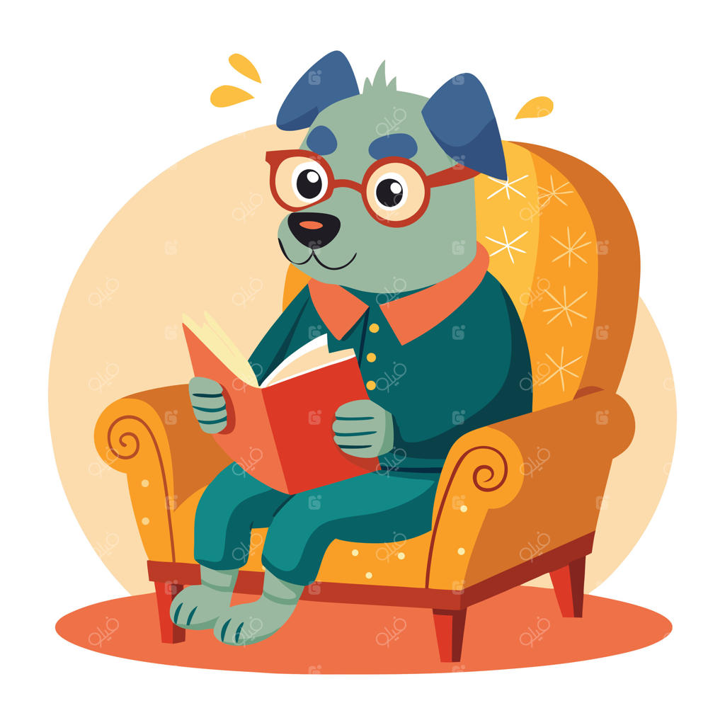 تصویر سگی در حال خواندن کتاب