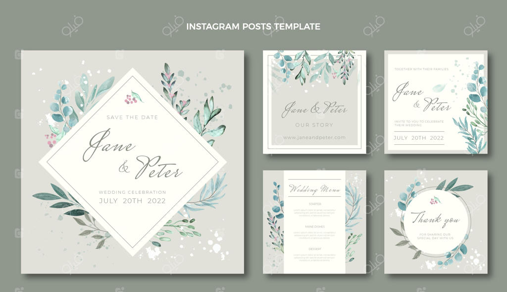 پست اینستاگرام عروسی با طراحی آبرنگی