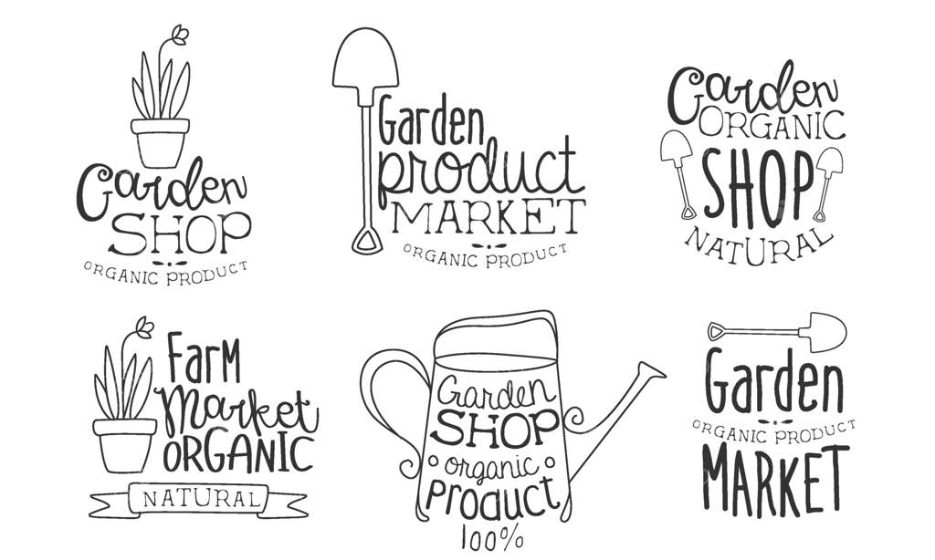 مجموعه نشان‌ های طراحی‌ شده باغ ارگانیک و بازار طبیعی تک رنگ