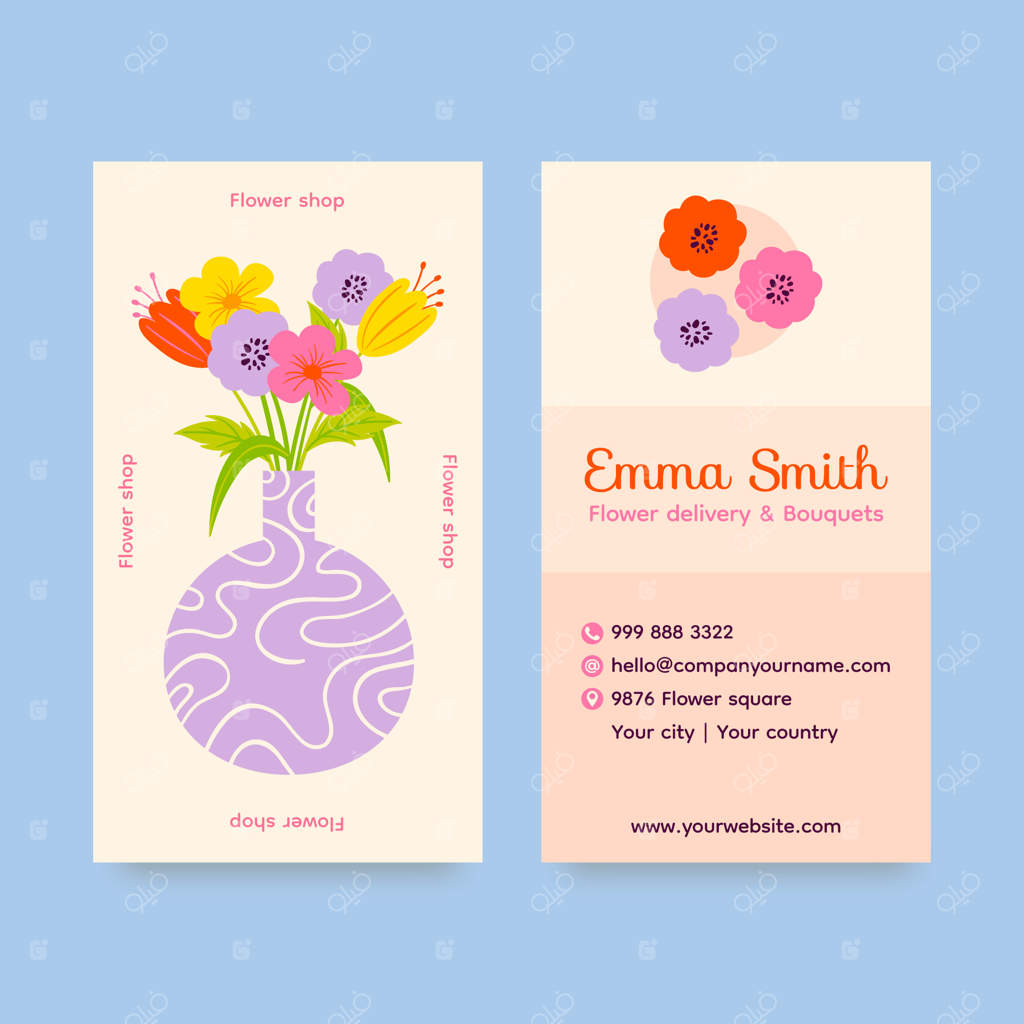 پترن کارت ویزیت گل‌فروشی با طراحی دست‌ساز