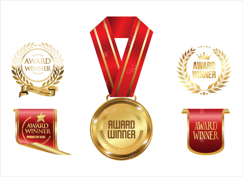 مجموعه خیره‌کننده نشان‌ها و مدال‌های برنده جایزه - وکتور حرفه‌ای