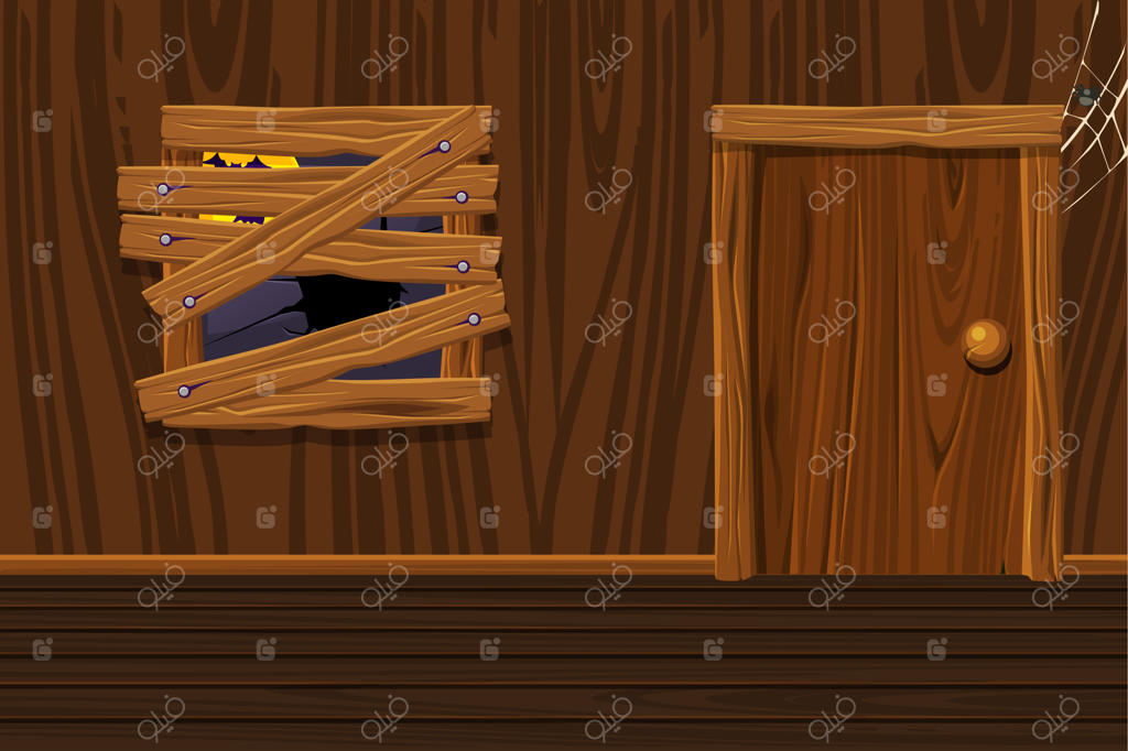 خانه چوبی، تصویر فضای داخلی با پنجره و در قدیمی