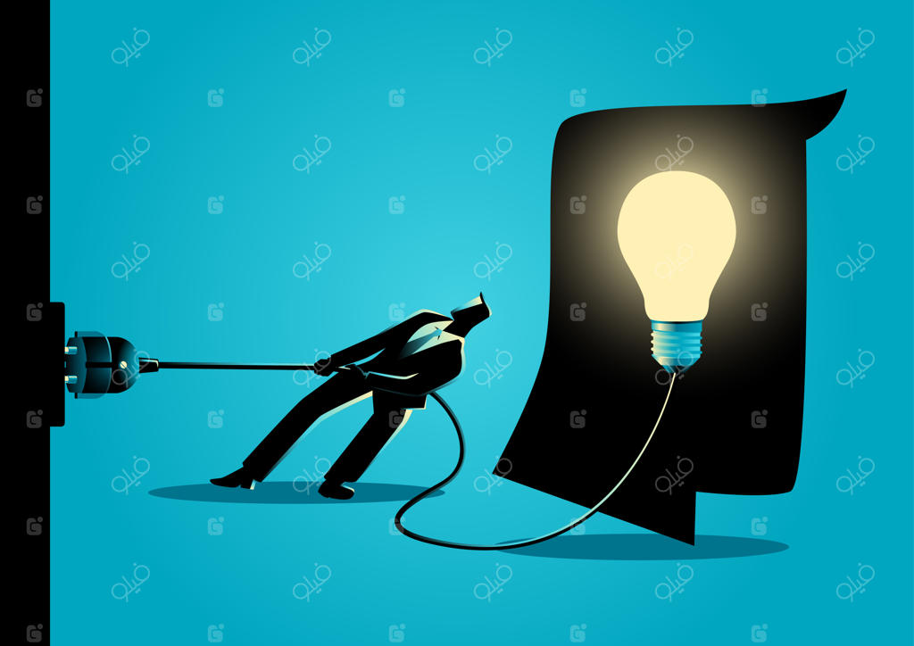 سایه تاجر در حال کشیدن دوشاخه لامپ