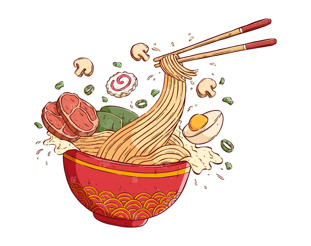 نودل پرنده: طراحی دست‌ساخته رنگارنگ آسیایی نودل با چوب غذاخوری