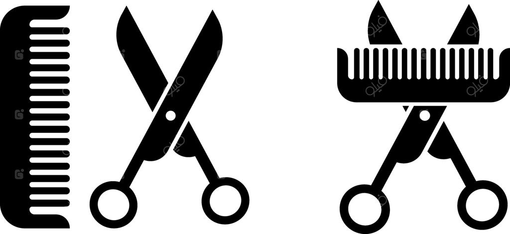 آیکون آرایشگاه: نماد قیچی و شانه. سمبل‌های پیرایش و زیبایی مردانه.