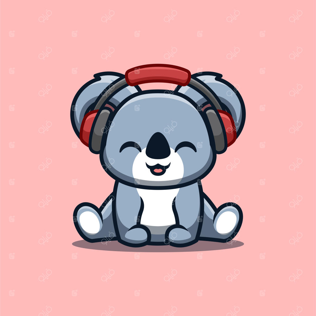 آرم بامزه و خلاقانه کوآلا نشسته و درحال گوش دادن به موسیقی