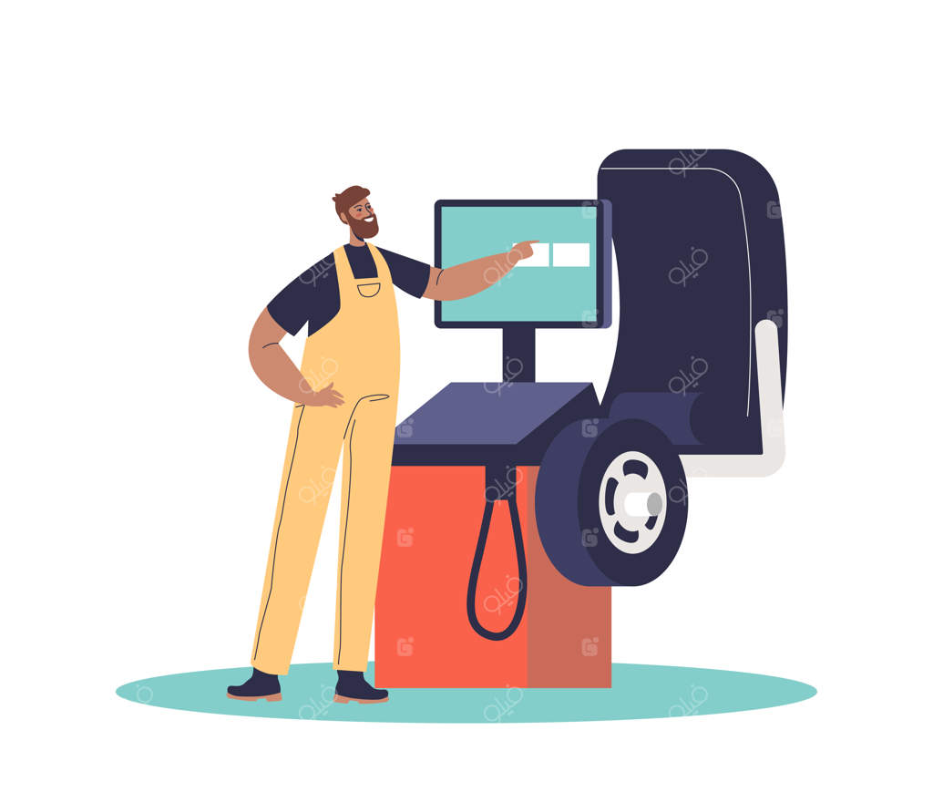 مکانیک در تعمیرگاه: نصب لاستیک قبل از سوار کردن چرخ‌ها و خدمات تعویض لاستیک