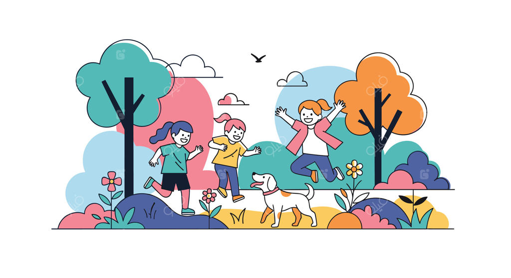 روز شاد با دوستان و سگ زیر درخت در پارک
