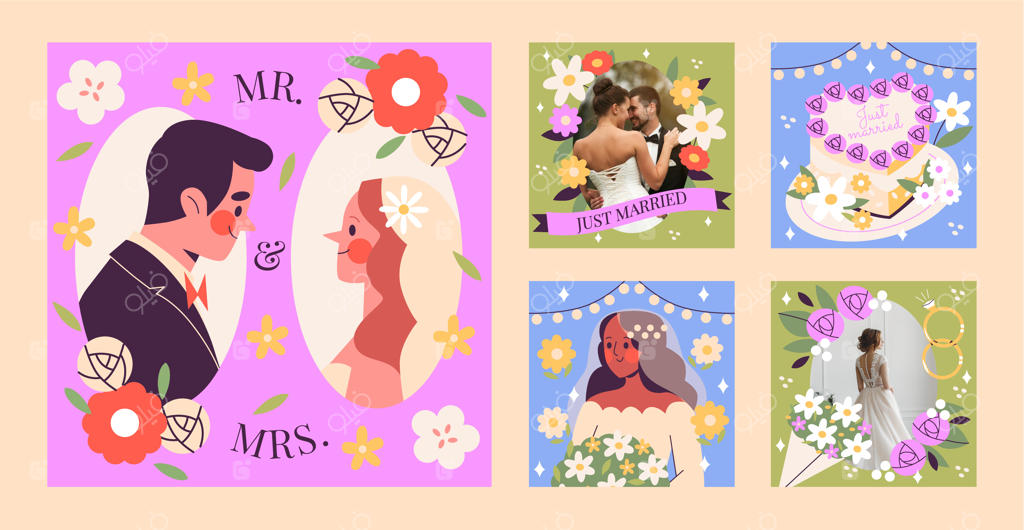 پست اینستاگرامی عروسی با طراحی دستی