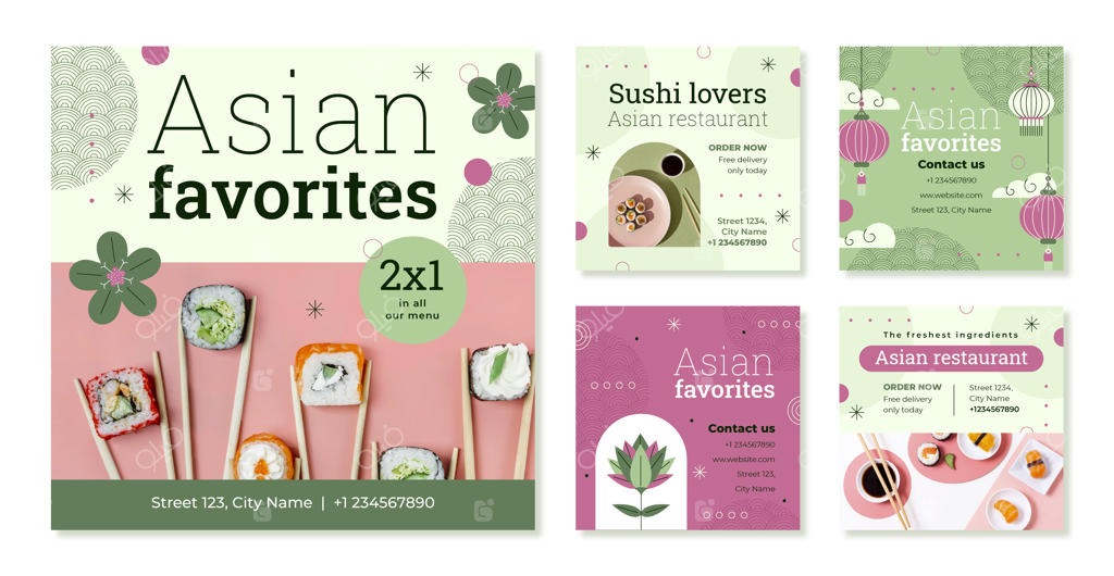 قالب پست‌های اینستاگرام برای غذای خوشمزه آسیایی