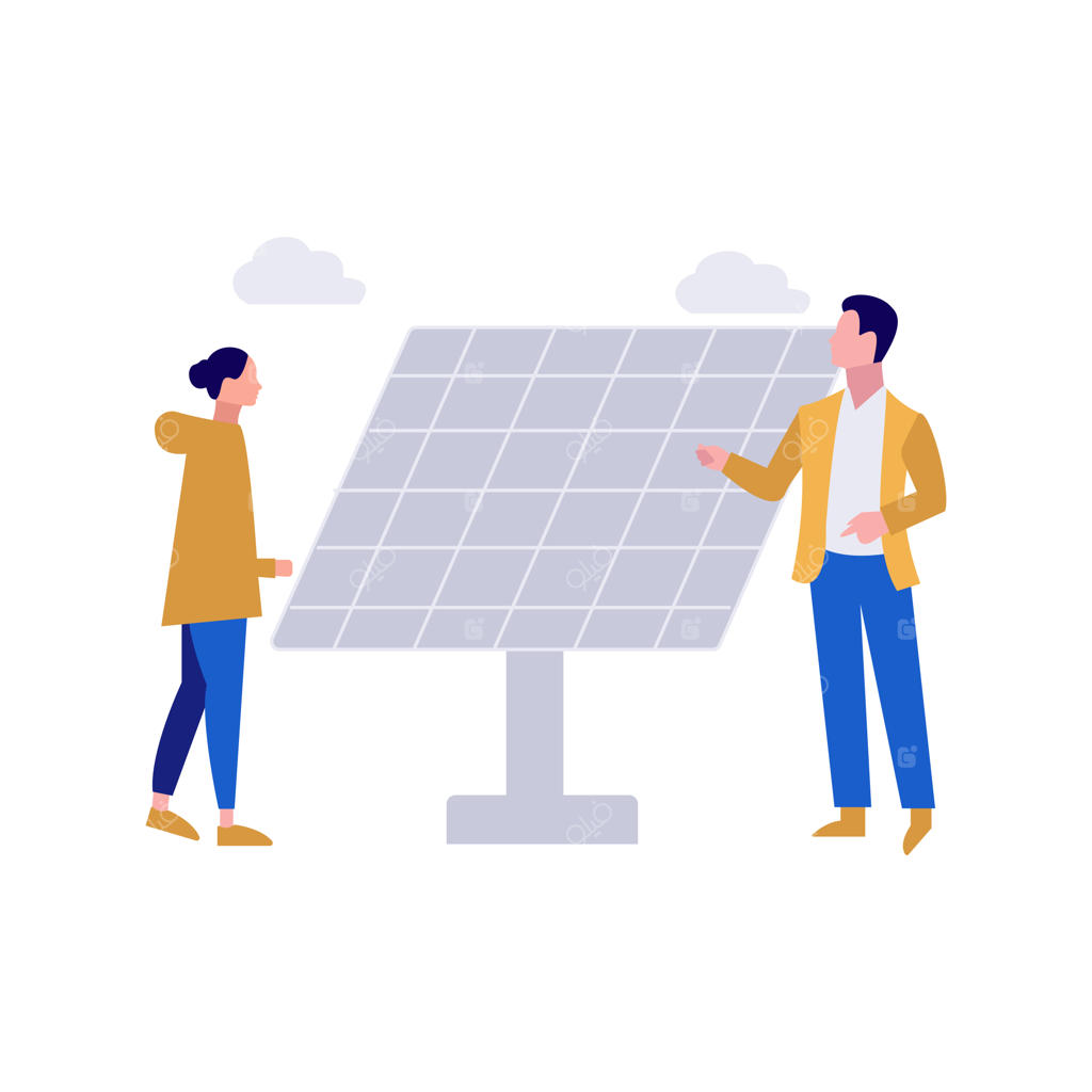 پسر در حال توضیح خدمات پنل خورشیدی به دختر