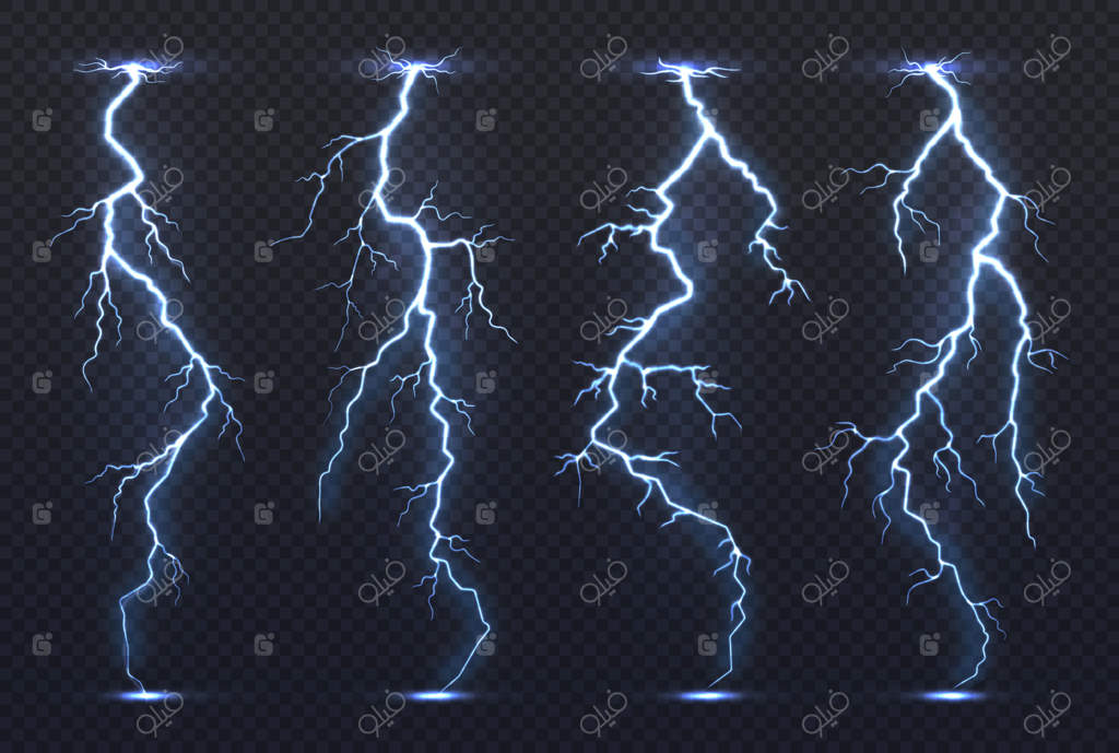 رعد و برق: رعد و برق واقعی آسمان آبی و طوفانی همراه با باران و تغییرات آب و هوایی.