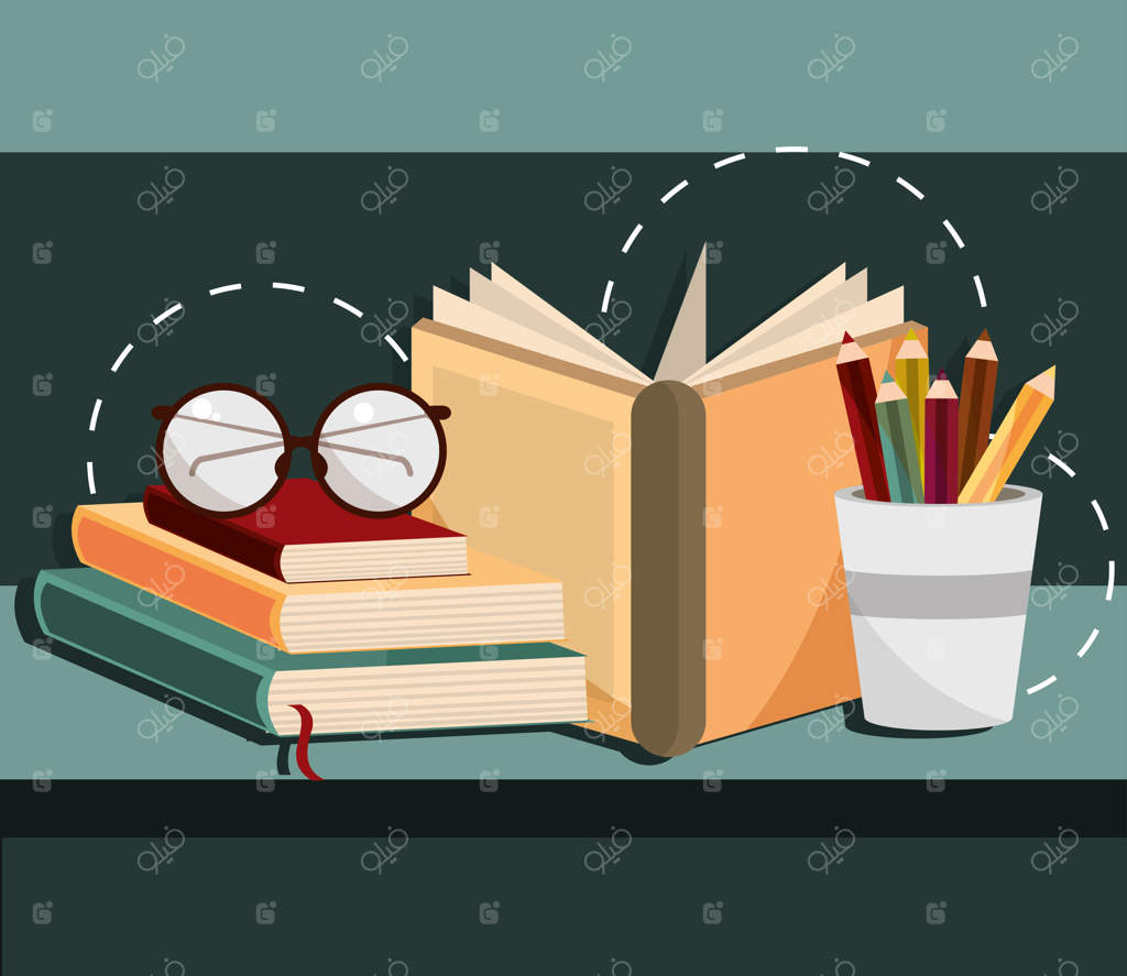 کتاب‌ها، عینک و مدادها