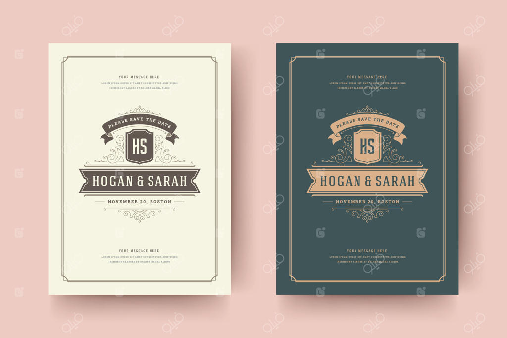 طراحی و تصویرسازی کارت‌های دعوت و اطلاع‌رسانی تاریخ عروسی.