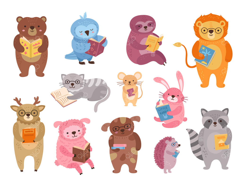 حیوانات در حال خواندن: کتاب‌خوانی حیوانات وحشی - کارتون‌های خنده‌دار دوستان کودکی و مطالعه در مدرسه