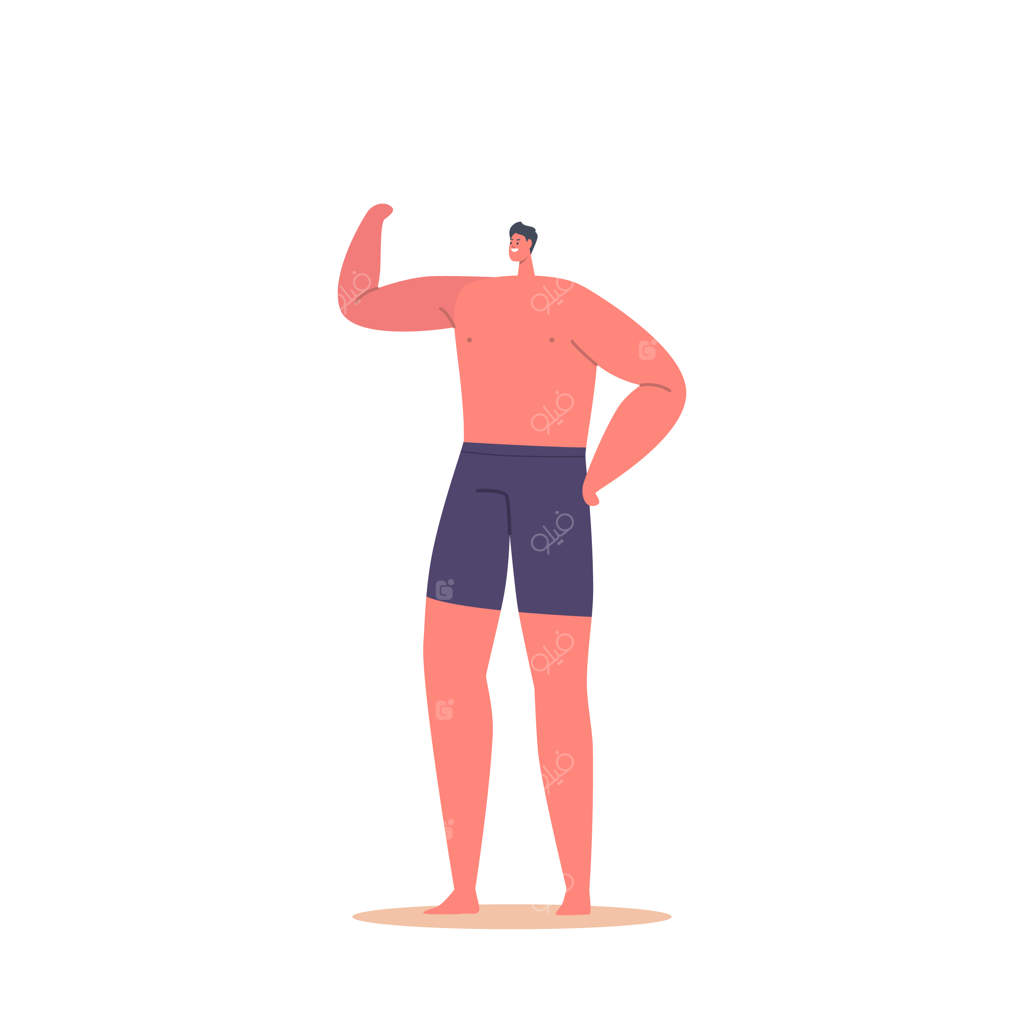 ورزشکار عضلانی با بالاتنه برهنه در حالت ژست‌گیری - تصویرسازی جداگانه روی پس‌زمینه سفید