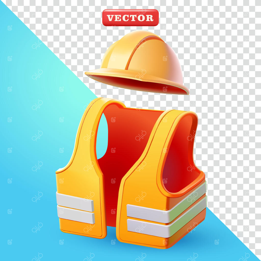 جلیقه و کلاه ایمنی کارگر در قالب سه‌بعدی: مناسب برای ساخت‌وساز، صنعت و طراحی