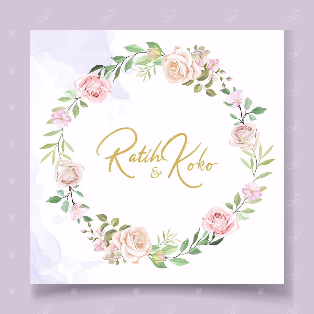 قالب کارت عروسی با حلقه گل‌های زیبا