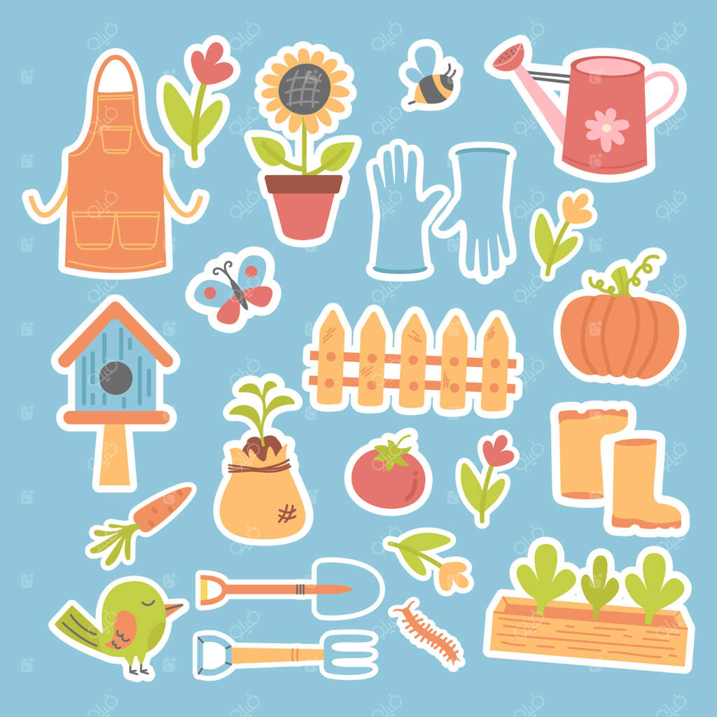 مجموعه‌ای از برچسب‌های بامزه نقاشی شده دستی برای باغ