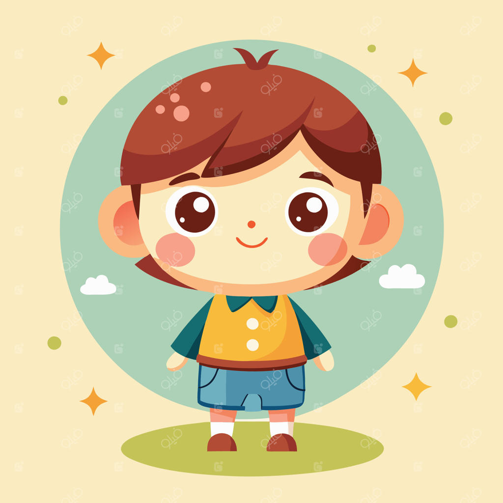 پسربچه کارتونی ایستاده روی چمن