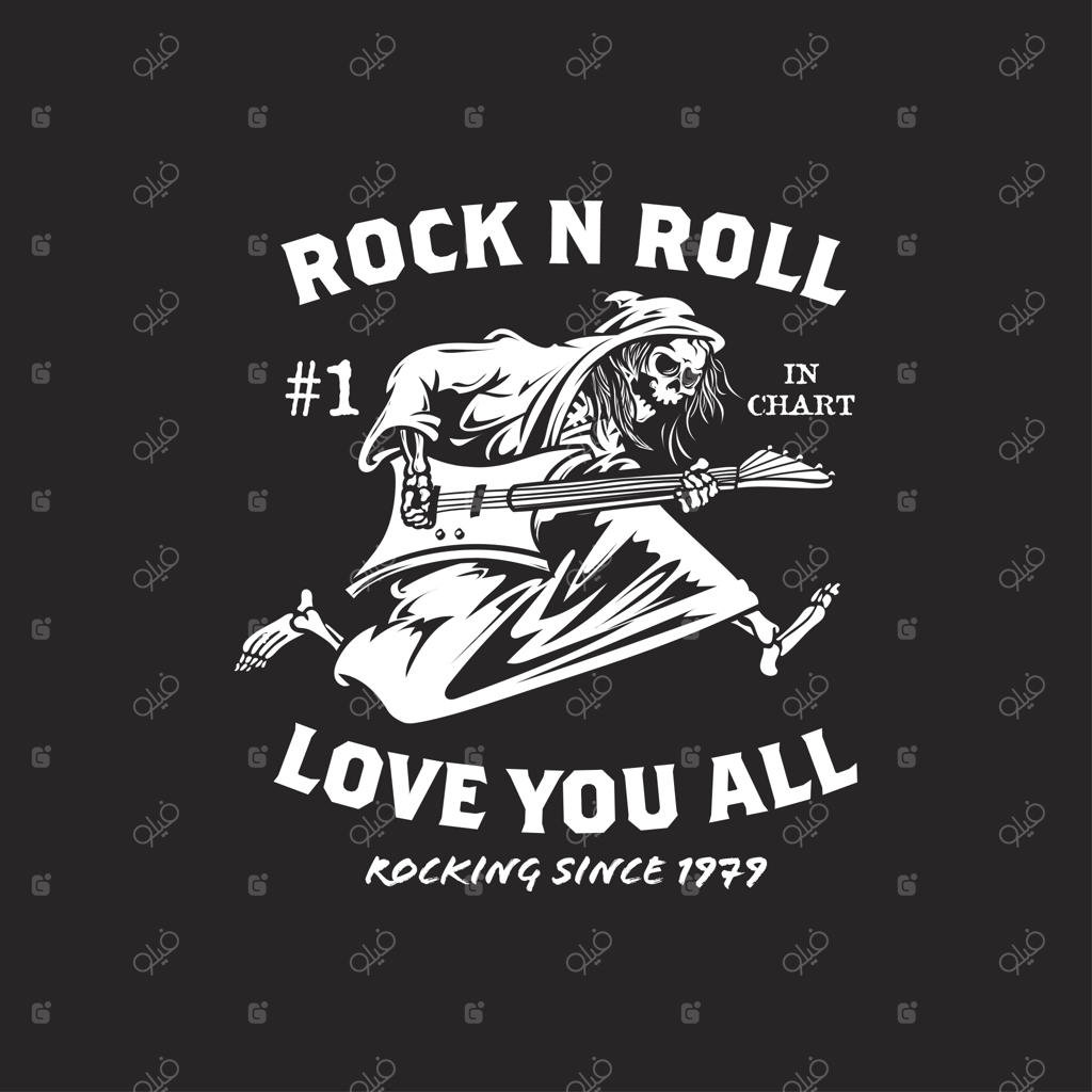 طراحی لوگوی سبک رترو وینتیج با تصویر فرشته مرگ در حال نواختن گیتار