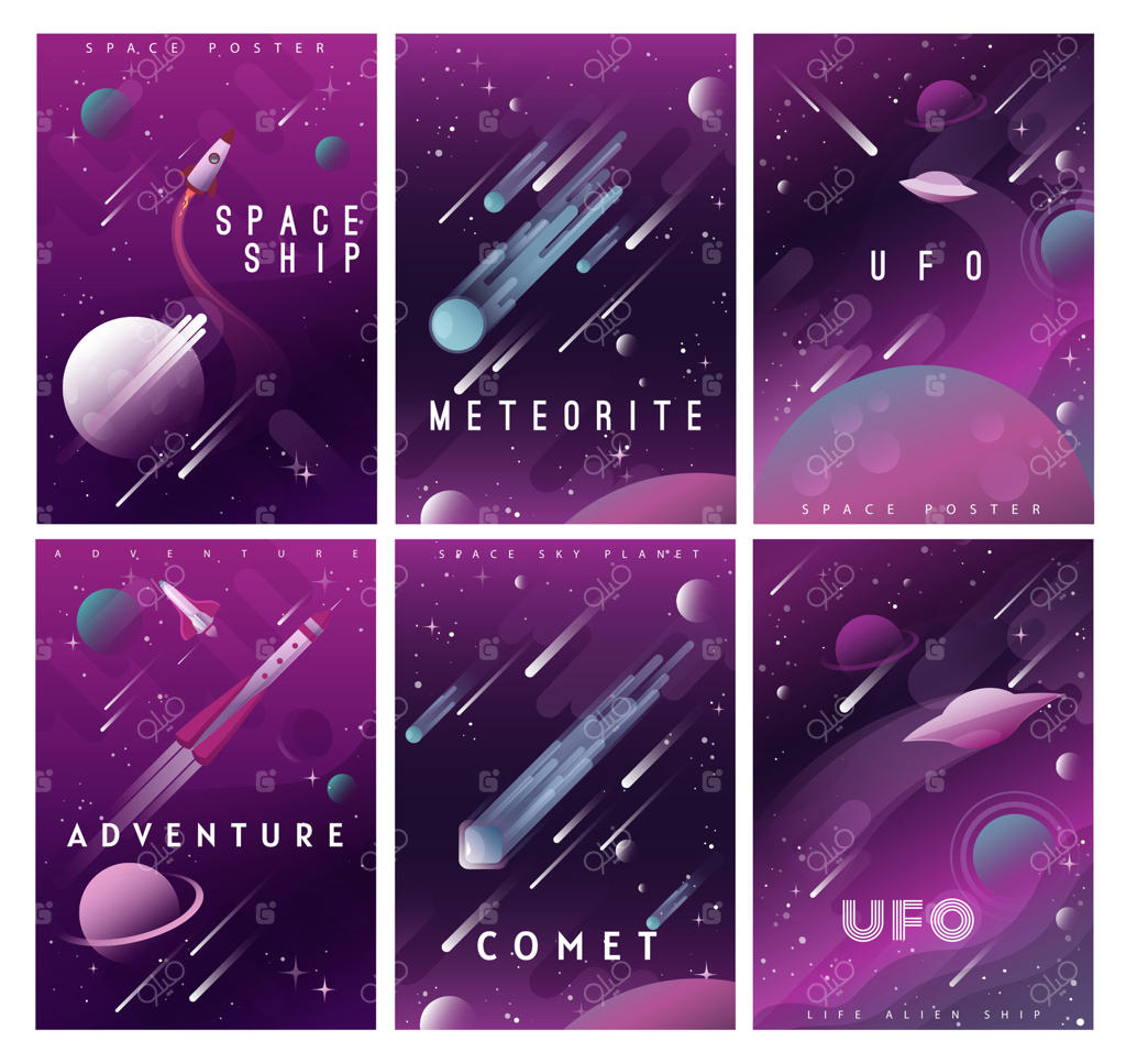 پوسترهای فضایی با سیارات و موشک‌های تخت