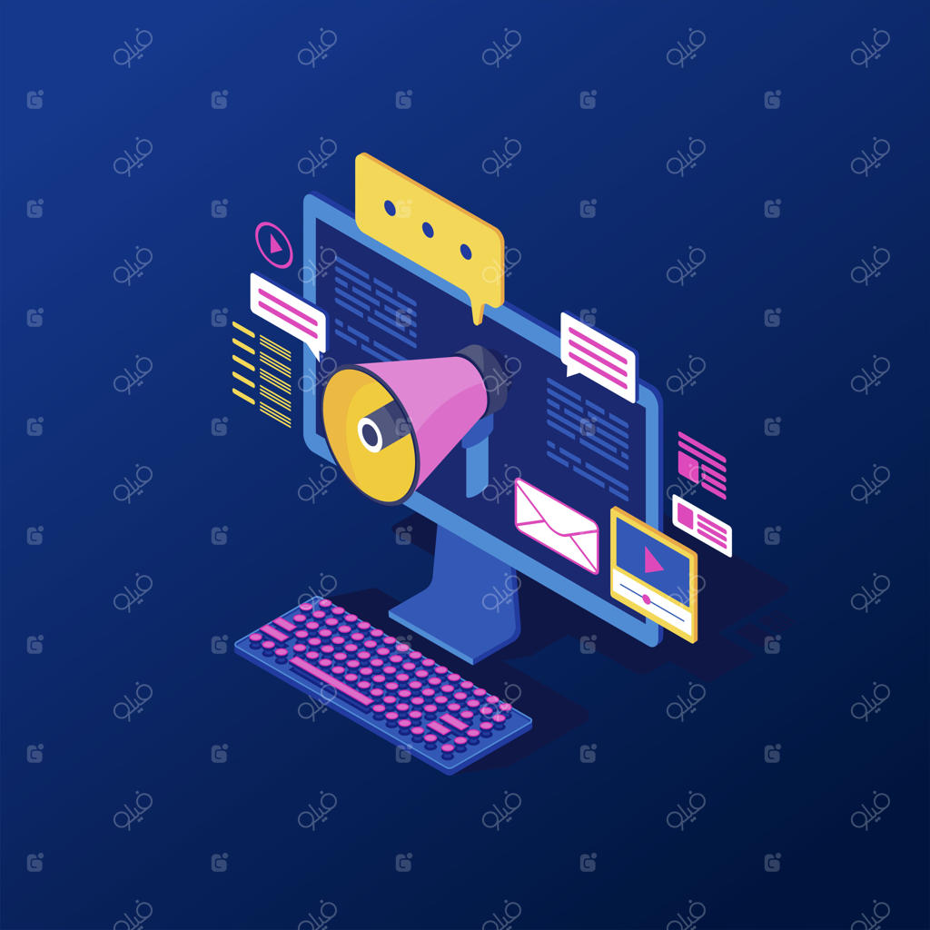 تصویر ایزومتریک وکتور بازاریابی دیجیتال و درونگرا