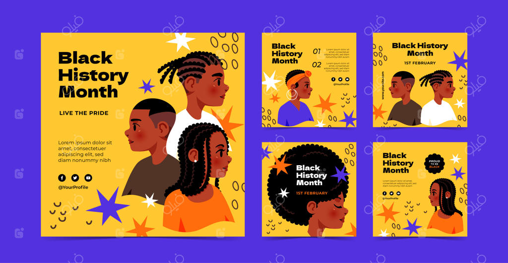 مجموعه پست‌های اینستاگرام با طراحی دستی برای ماه تاریخ سیاهان