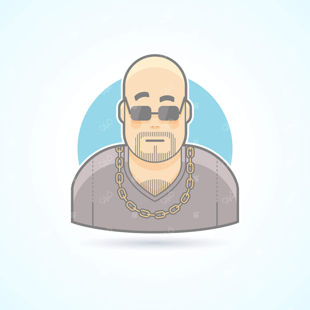 آیکون محافظ باشگاه شبانه، رئیس امنیت، بادیگارد. تصویر آواتار و فرد به سبک رنگی و خطی.