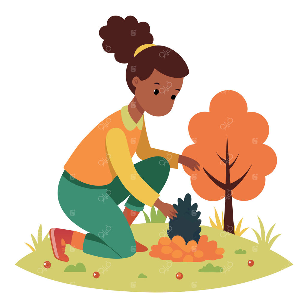 زنی در حال کاشتن درختی در باغ است