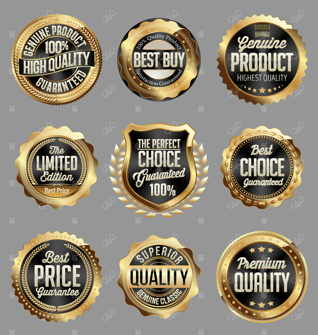 مجموعه‌ای از نشان‌های طلایی و مشکی.