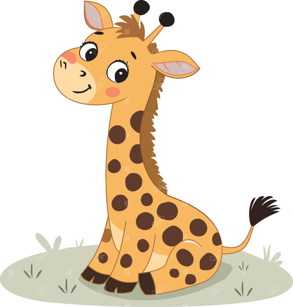 تصویر زرافه بامزه نشسته روی چمن