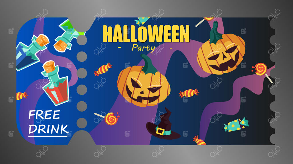 قالب بلیط دستی جشن هالووین ترسناک