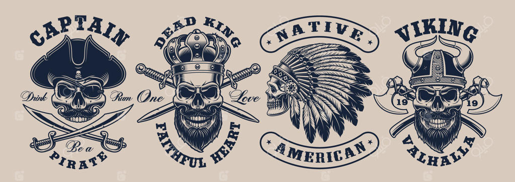 مجموعه‌ای از تصاویر جمجمه‌های سیاه و سفید