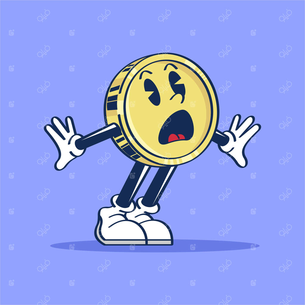 سکه کارتونی با چهره‌ای متعجب - طراحی دستی